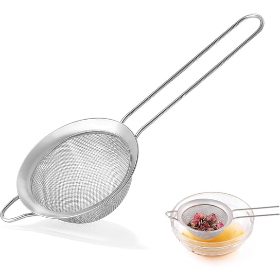 3.35 Inch Silver Fine Mesh Strainer, Stainless Steel Metal Handheld Small Mini Sieve Strainer, Kitchen Food Strainer with Handle for Cocktail, Tea, Coffee and Juice