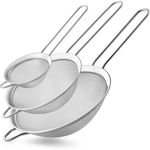 3.35 Inch Silver Fine Mesh Strainer, Stainless Steel Metal Handheld Small Mini Sieve Strainer, Kitchen Food Strainer with Handle for Cocktail, Tea, Coffee and Juice