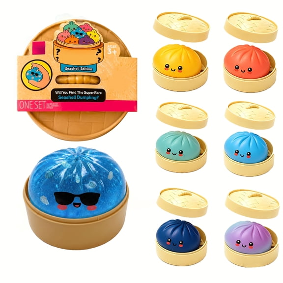 3.35 in Shell Bao Bun Dumpling Mystery Glitter Dumpling with Steamer Box, Colorful Dumplings Squeezable Balls Stress Relief Sensory for Holiday & Birthday Gifts