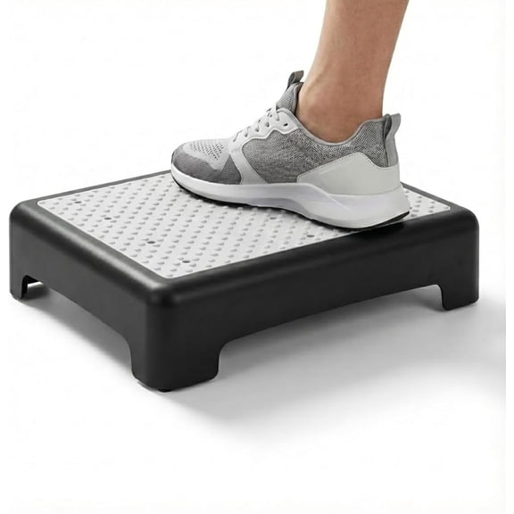3.35" Step Stool, SGS-Tested 600 lb, for Adults & Seniors, Black/Grey | 3.35" low step; SGS-tested 600 lb; soft TPE top; anti-tip base; 8 non-slip feet; for high beds, cars, RVs & post-surgery