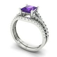 thumbnail image 1 of 3.36 ct Brilliant Princess Cut Natural Amethyst 14k White Gold Solitaire with Accents Engagement Bridal Wedding Ring Band Set size 6.5, 1 of 7
