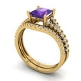 thumbnail image 1 of 3.36 ct Brilliant Princess Cut Natural Amethyst 18K Yellow Gold Solitaire with Accents Engagement Bridal Wedding Ring Band Set size 10.75, 1 of 7