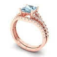 thumbnail image 1 of 3.36 ct Brilliant Princess Cut Natural Aquamarine 14k Rose Gold Solitaire with Accents Engagement Bridal Wedding Ring Band Set size 6.75, 1 of 7