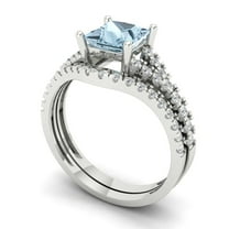 3.36 ct Brilliant Princess Cut Natural Swiss Blue Topaz 14k White Gold Solitaire with Accents Engagement Bridal Wedding Ring Band Set size 6.25