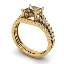 3.36 ct Brilliant Princess Cut Champagne 14k Yellow Gold Solitaire with Accents Engagement Bridal Wedding Ring Band Set size 6.25