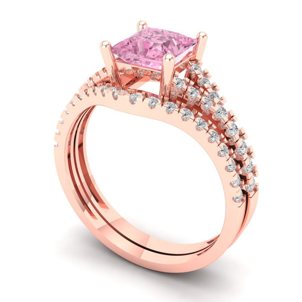 14K Rose Gold Complete Bridal Diamond Ring (7/8 Ct. Tw.) - International Gems