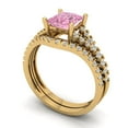thumbnail image 1 of 3.36 ct Brilliant Princess Cut Pink Zircon 18K Yellow Gold Solitaire with Accents Engagement Bridal Wedding Ring Band Set size 4.25, 1 of 7