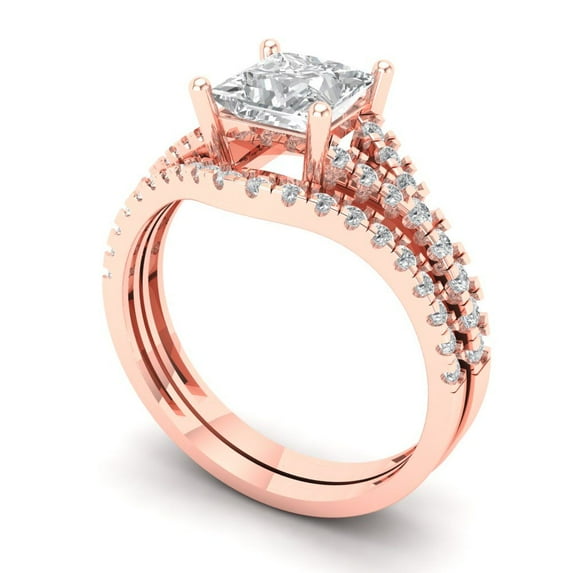 3.36 ct Brilliant Princess Cut Moissanite 14k Rose Gold Solitaire with Accents Engagement Bridal Wedding Ring Band Set size 7.75