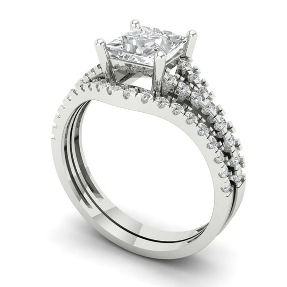 3.36 ct Brilliant Princess Cut Moissanite 18K White Gold Solitaire with Accents Engagement Bridal Wedding Ring Band Set size 8