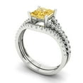 thumbnail image 1 of 3.36 ct Brilliant Princess Cut Yellow Moissanite 14k White Gold Solitaire with Accents Engagement Bridal Wedding Ring Band Set size 10.25, 1 of 7