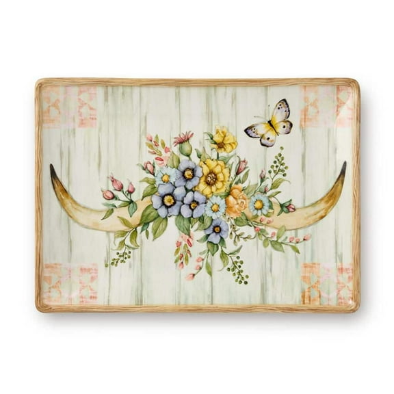 3.37 in. Multi-Colored Ceramic Rosewood Rectangular Platter