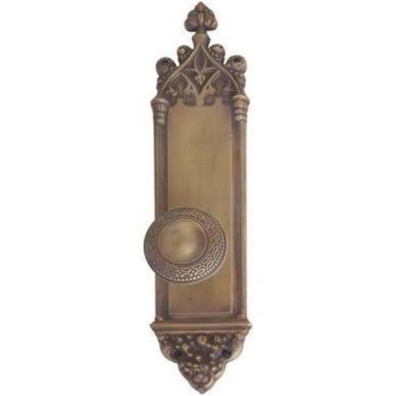 3.37 x 16 in. Interior Gothic Plate Passage Door Set Aged Brass