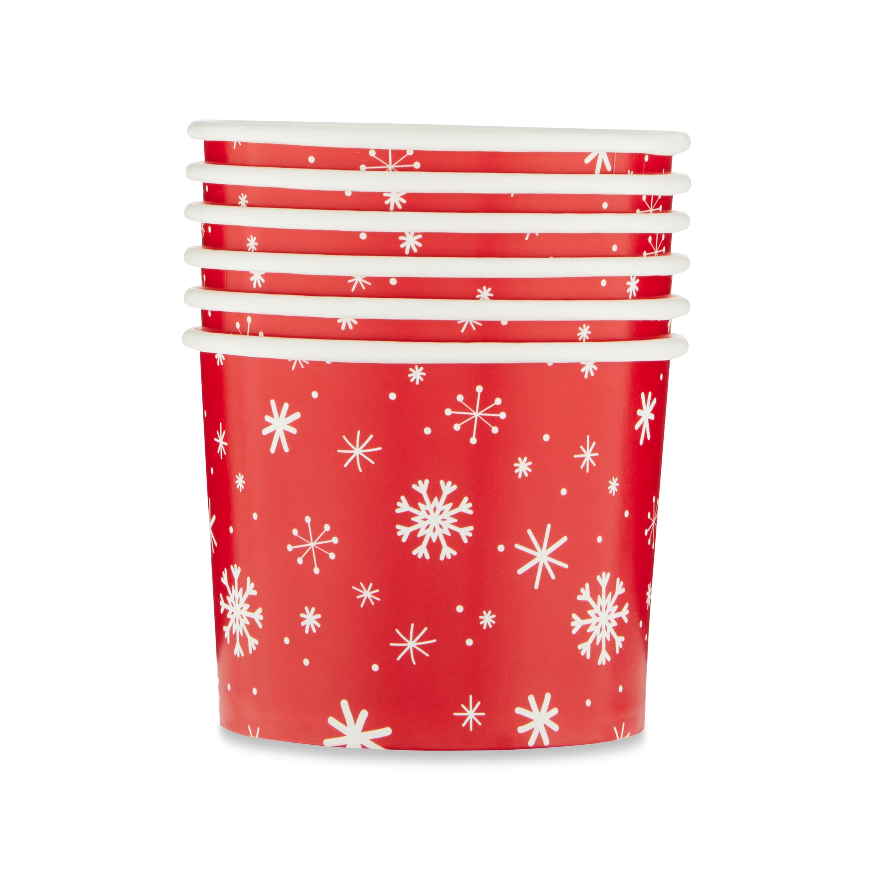 3.375 in Dia (Top) x 2.625 in H, 6 Pieces 9 oz, Red and White Snowflake