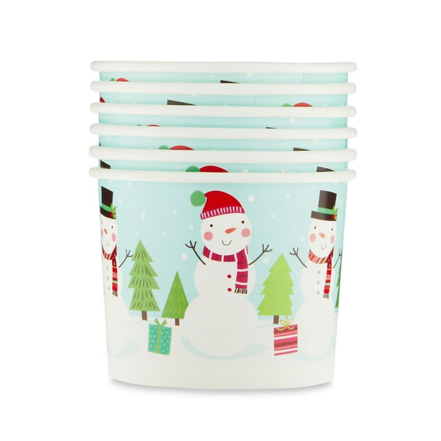 3.375 Dia (Top) x 2.625 in H, 6 Pieces Multicolor Snowman Disposable