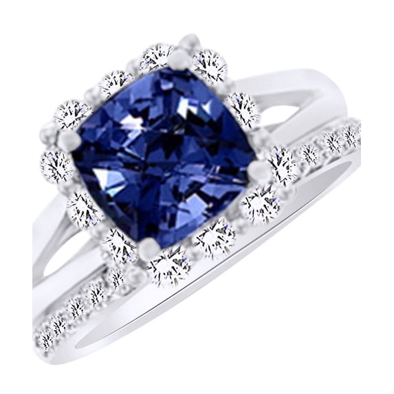 AFFY (3.37ct) Simulated Blue Tanzanite & White Diamond Engagement Ring Set In 14K Solid Gold With Ring Size 7