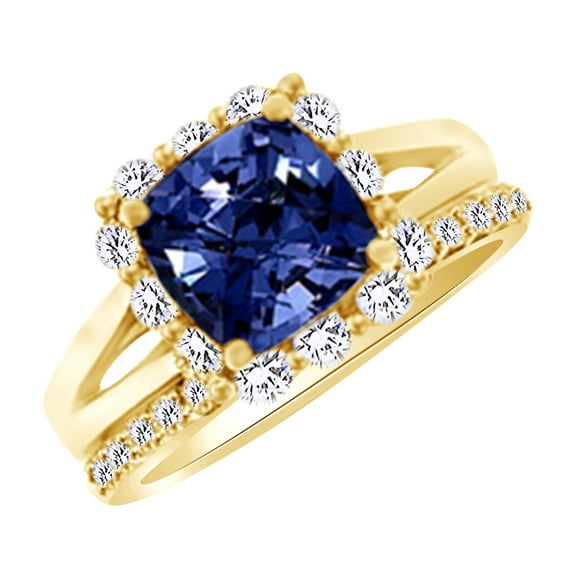 AFFY (3.37ct) Simulated Blue Tanzanite & White Diamond Engagement Ring Set In 14K Solid Gold With Ring Size 8.5