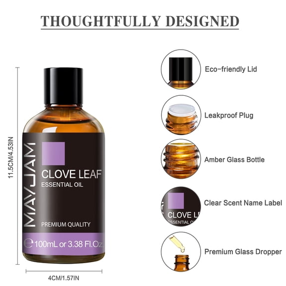 3.38 Fl Oz Clove Essential Oil for Aromatherapy, Diffusers, Humidifiers, DIY Skincare, Soap Making, DIY Candle, Relaxation, Yoga, and Meditation