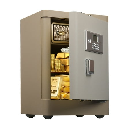 VALINIRT 3.38 cu.ft Large Safe Box,Home Safe with Fireproof Waterproof Bag, Heavy Duty Digital Vault with key and wheels, Built-In Drawer and Removable Shelf for Storing Valuables (Beige)