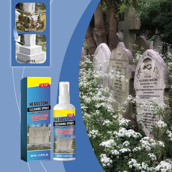 3.38 fl oz Headstone Cleaning Spray, Removes Stains, Moss & Hard Water Buildup for Granite, Marble & Concrete Memorials, Safe & Gentle Formula