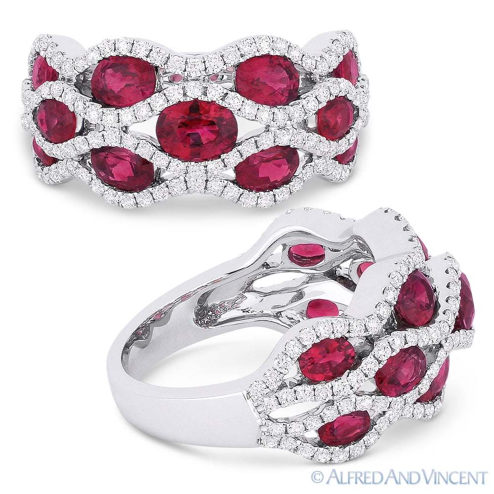 3.38ct Oval Cut Ruby & Round Cut Diamond Pave Right-Hand Statement Ring ...