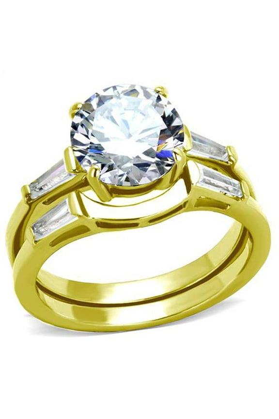 3.39 Ct Round And Baguette Cz Stainless Steel Wedding Ring Set Women's Size 9