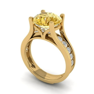 3.39 ct Brilliant Round Cut Natural Citrine 14k Yellow Gold Solitaire with Accents Engagement Bridal Wedding Ring Band Set size 9.25