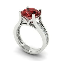 3.39 ct Brilliant Round Cut Natural Garnet 18K White Gold Solitaire with Accents Engagement Bridal Wedding Ring Band Set size 9.5