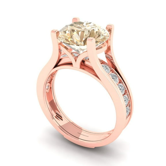 3.39 ct Brilliant Round Cut Natural Morganite 14k Rose Gold Solitaire with Accents Engagement Bridal Wedding Ring Band Set size 6.25