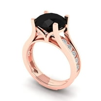 3.39 ct Brilliant Round Cut Natural Onyx 14k Rose Gold Solitaire with Accents Engagement Bridal Wedding Ring Band Set size 5.25