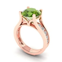 3.39 ct Brilliant Round Cut Natural Peridot 18K Rose Gold Solitaire with Accents Engagement Bridal Wedding Ring Band Set size 10.5