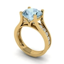 3.39 ct Brilliant Round Cut Natural Sky Blue Topaz 14k Yellow Gold Solitaire with Accents Engagement Bridal Wedding Ring Band Set size 6.25