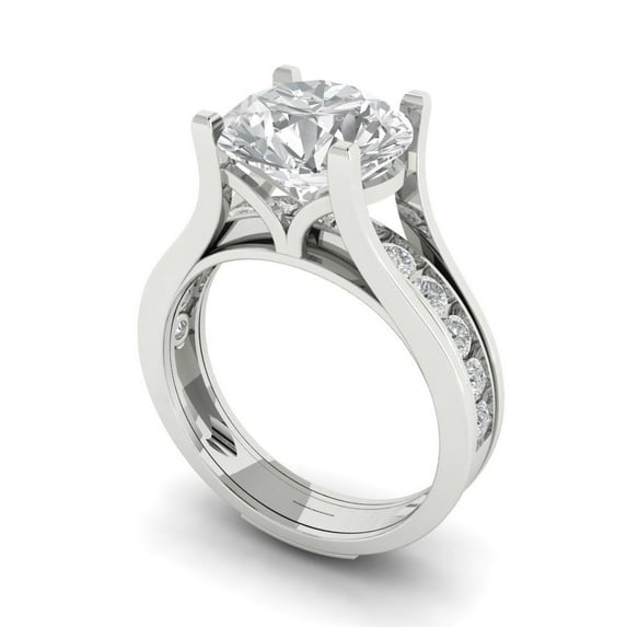 3.39 ct Brilliant Round Cut Zircon 14k White Gold Solitaire with Accents Engagement Bridal Wedding Ring Band Set size 11
