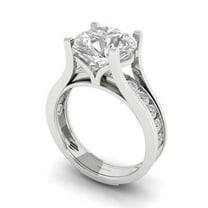 3.39 ct Brilliant Round Cut Moissanite 18K White Gold Solitaire with Accents Engagement Bridal Wedding Ring Band Set size 3.5