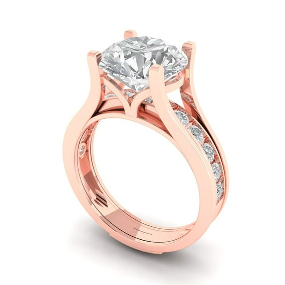 3.39 ct Brilliant Round Cut White Sapphire 14k Rose Gold Solitaire with Accents Engagement Bridal Wedding Ring Band Set size 8.75