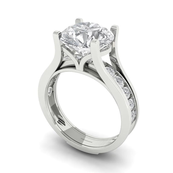 3.39 ct Brilliant Round Cut White Sapphire 14k White Gold Solitaire with Accents Engagement Bridal Wedding Ring Band Set size 11