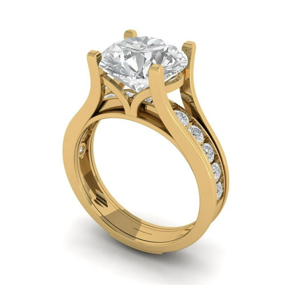 3.39 ct Brilliant Round Cut White Sapphire 14k Yellow Gold Solitaire with Accents Engagement Bridal Wedding Ring Band Set size 7.75