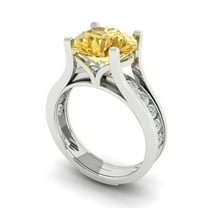 3.39 ct Brilliant Round Cut Yellow Moissanite 14k White Gold Solitaire with Accents Engagement Bridal Wedding Ring Band Set size 6.25