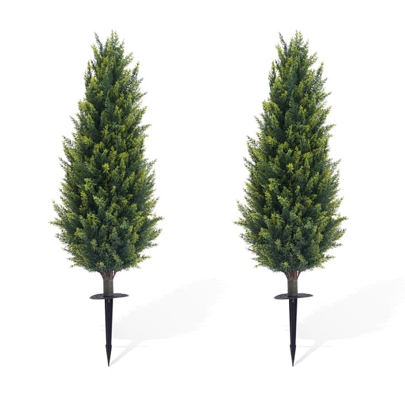 3.3FT Artificial Cedar Topiary Trees with Ground Spike, Set of 2 Faux Cypress Plants UV Resistant Artificial Pine Shrubs Fake Bushes for Outdoor Indoor Front Porch Garden