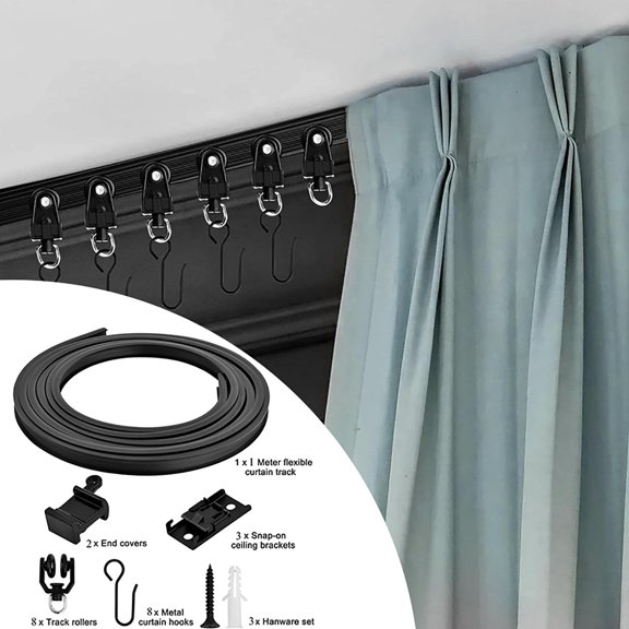 3.3FT Bendable Curtain Track Set, Heavy Duty Silent Gliding Rail System with Hardware for Home Window Curtains