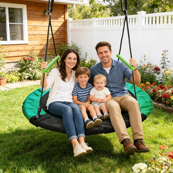 3.3FT Round Tree/Saucer Swing with Handles -Made of Sturdy Frame,PP Mat,Adjustable Multi-Strand Ropes,Safe and Durable for Yard Garden Playground Park (Black and Dark Green, 40 inches)