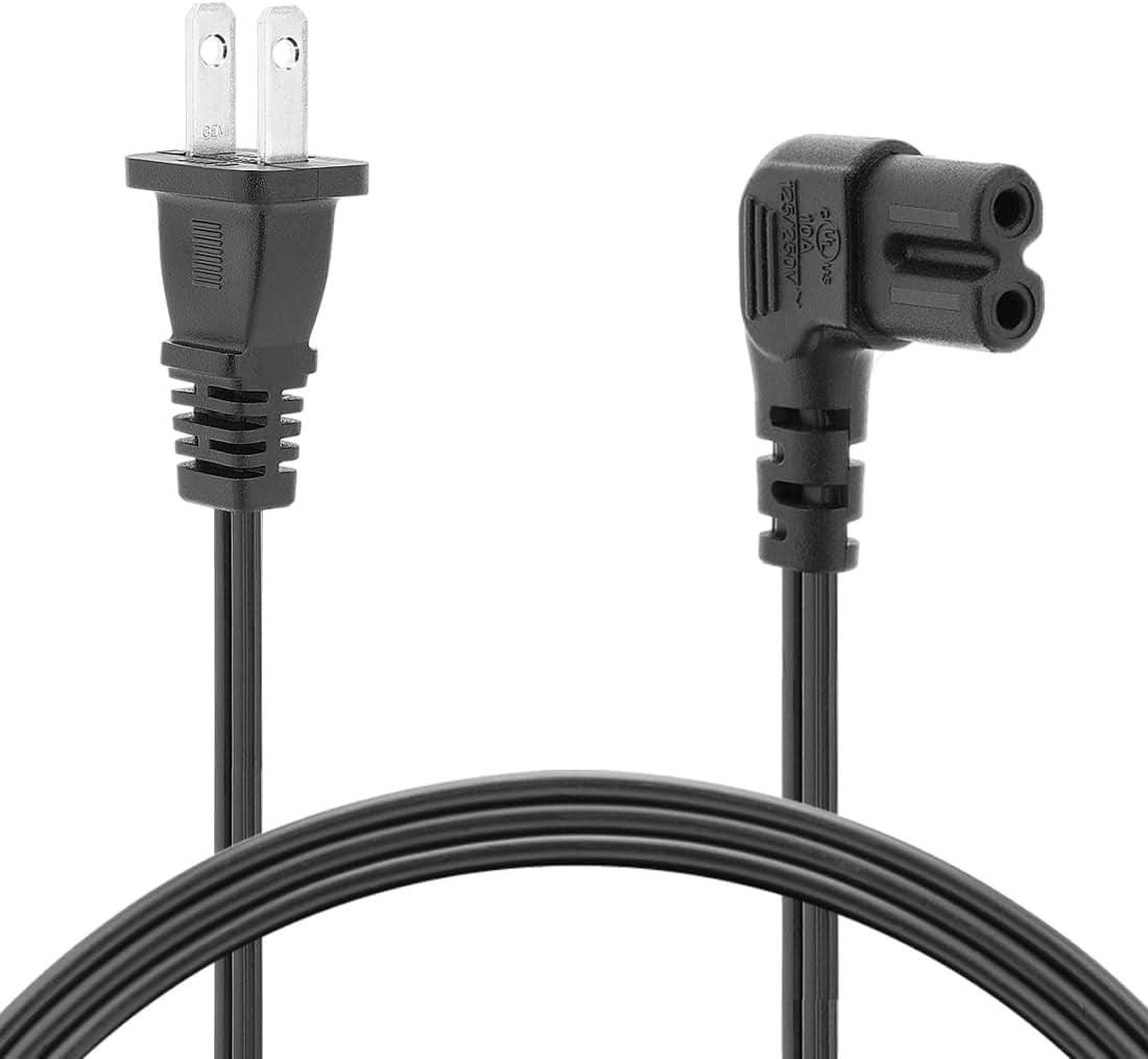 3.3FT TV Power Cord, USA 2Prong Male to Figure 8 Power Cord Ang LType IEC C7 (Figure 8