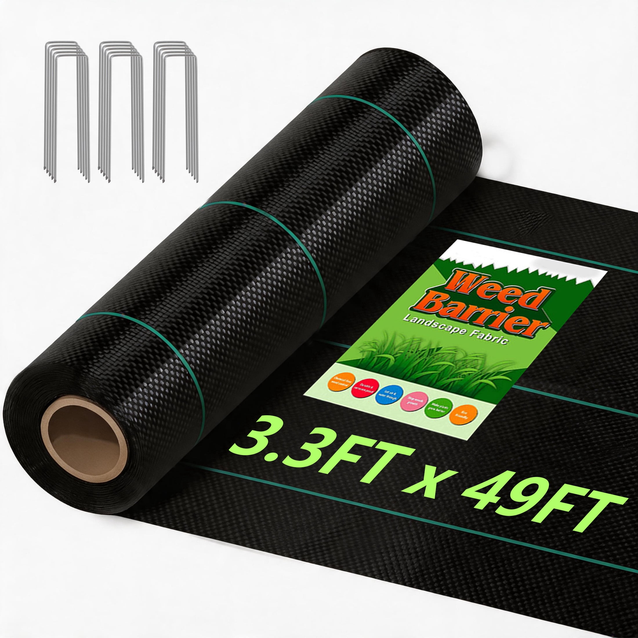 GARITIN Weed Barrier Landscape Fabric, 3.3FT x 49FT Heavy Duty Landscaping Fabric Roll, Breathable Ground Cover Weed Mat, Garden Fabric Weed Blocker Cloth, Flower Bed Liner