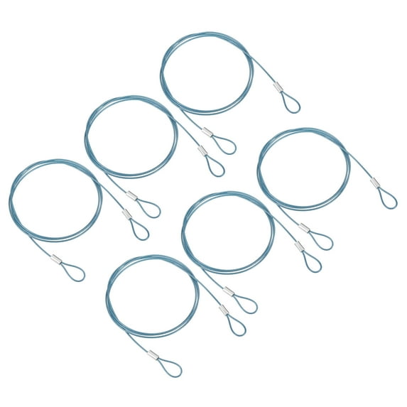 3.3Ft 1.5mm Dia Safety Cable Lock Steel Stage Lighting Security Wire Rope, Blue 6 Pack