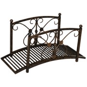 3.3Ft Metal Arch Zen Garden Bridge Decorative Footbridge with Safety Rails for Stream, Fish Pond, Brown