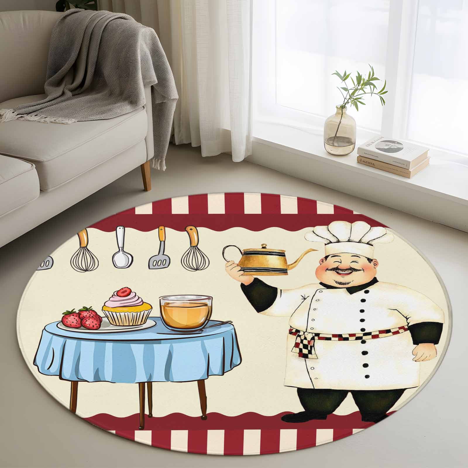 3.3Ft Round Rug, Chef Non-Skid Rubber Backing Large Area Rugs - Living ...