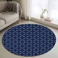 thumbnail image 1 of 3.3Ft Round Rug, Navy Blue Non-Skid Rubber Backing Large Area Rugs - Living Room Bedroom Home Office, Geometric Leaf Diamond Plaid Abstract Check Indoor Floor Mat Carpets Washable Rug, 1 of 9
