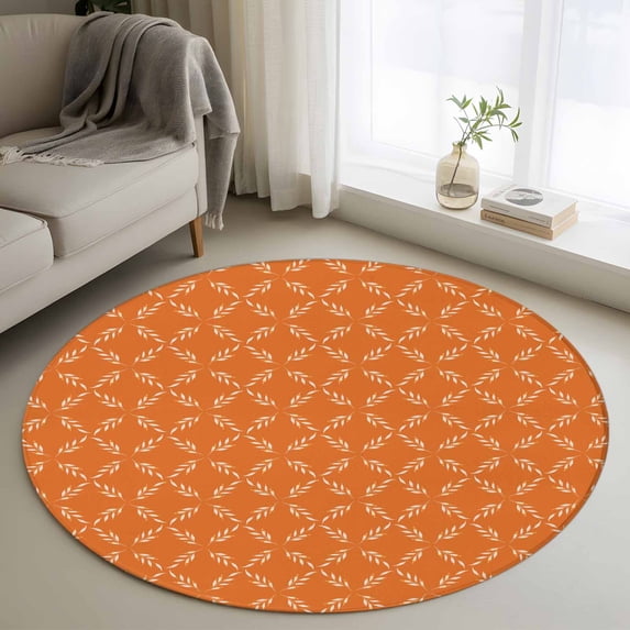 3.3Ft Round Rug, Orange Morocco Non-Skid Rubber Backing Large Area Rugs - Living Room Bedroom Home Office, Geometric Leaf Diamond Lattice Abstract Indoor Floor Mat Carpets Washable Rug