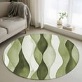 thumbnail image 1 of 3.3Ft Round Rug, Sage Green Stripes Non-Skid Rubber Backing Large Area Rugs - Living Room Bedroom Home Office, Retro Farmhouse Abstract Ripple Indoor Floor Mat Carpets Washable Rug, 1 of 5