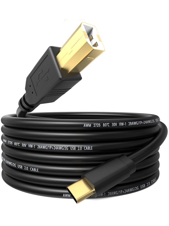 3.3Ft USB Printer Cable Compatible with Hp Canon Brother Epson Samsung Dell Lexmark Xerox USB 2.0 Type C to B Cord High Speed for Printer Scanner Fax Machine Midi Keyboard DAC Decoders Digital Piano