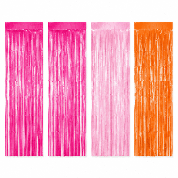3.3Ft x 6.6Ft Pink and Orange Foil Fringe Curtain Backdrop Decorations, Sunset Metallic Tinsel Foil Streamers Curtain Photo Booth Background for Soiree Tequila Sunrise Birthday Party Decorations